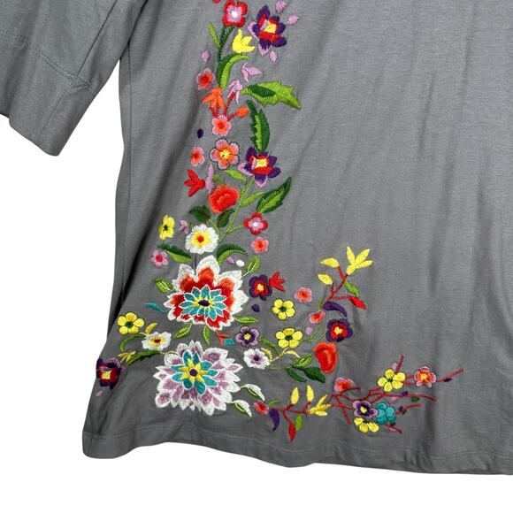 New Direction Tunic Top Womens Large Embroidered Floral Cotton Knit Boho Cottage - Picture 2 of 7